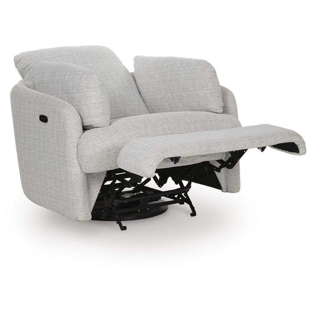 Aiya Swivel Power Recliner Chair| Storage | Bolster Pillow Arms | Gray Fabric