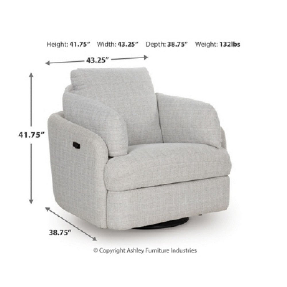 Aiya Swivel Power Recliner Chair| Storage | Bolster Pillow Arms | Gray Fabric