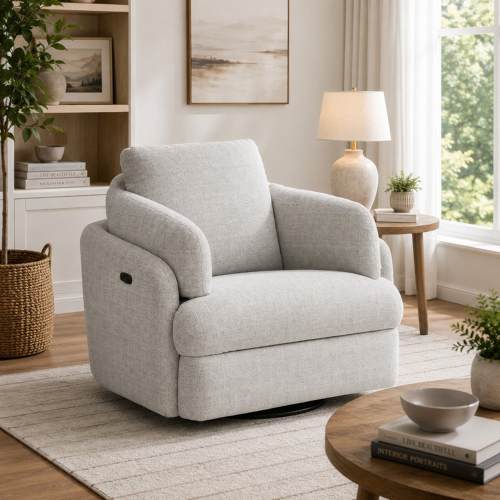 Aiya Swivel Power Recliner Chair| Storage | Bolster Pillow Arms | Gray Fabric