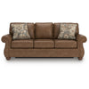 Cyrus Queen Sofa Sleeper Bed with 2 Accent Pillows | Brown Faux Leather 92"