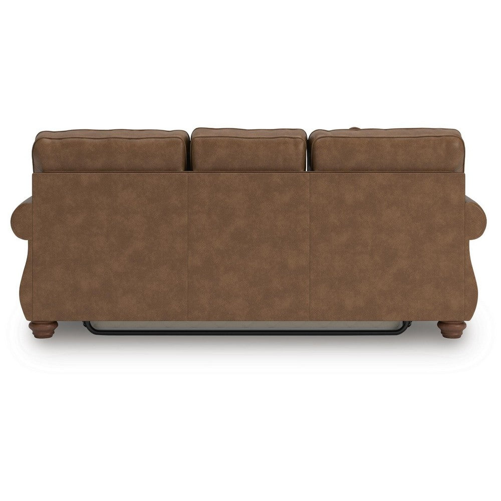Cyrus Queen Sofa Sleeper Bed with 2 Accent Pillows | Brown Faux Leather 92"