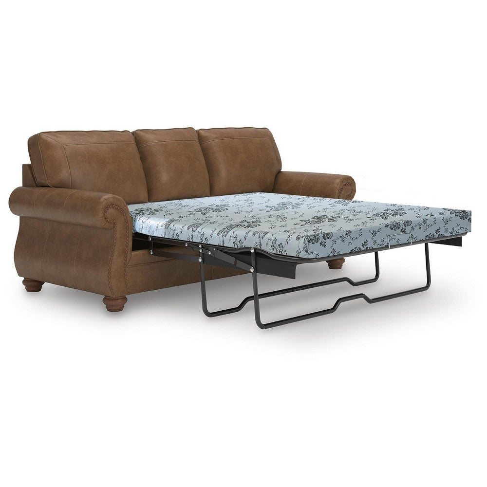 Cyrus Queen Sofa Sleeper Bed with 2 Accent Pillows | Brown Faux Leather 92"