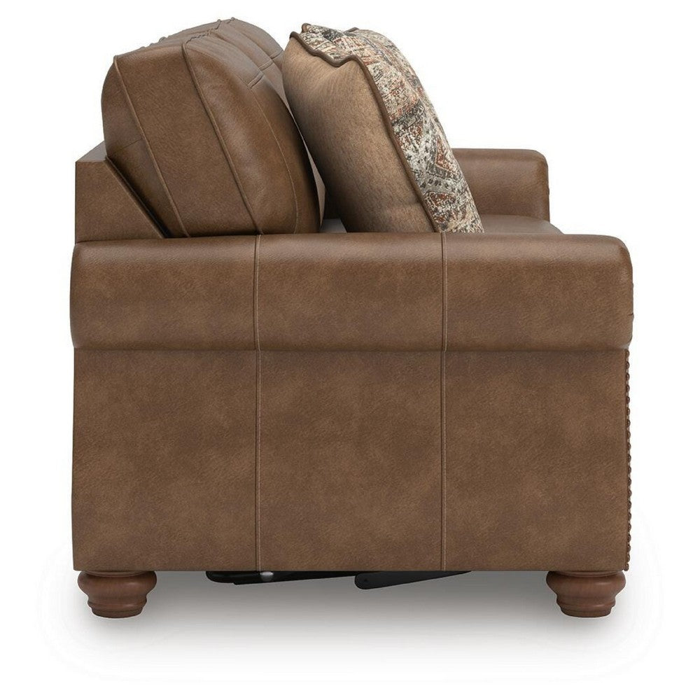 Cyrus Queen Sofa Sleeper Bed with 2 Accent Pillows | Brown Faux Leather 92"