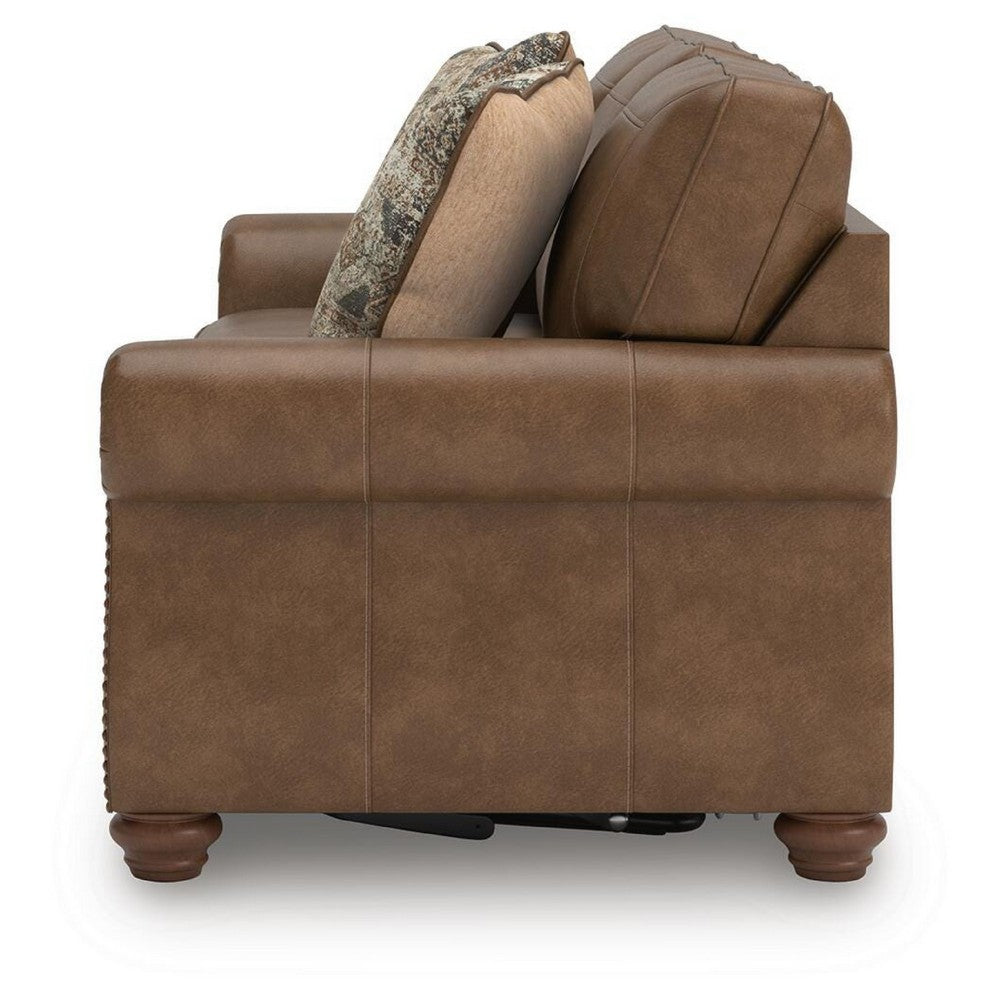 Cyrus Queen Sofa Sleeper Bed with 2 Accent Pillows | Brown Faux Leather 92"