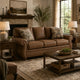 Cyrus Queen Sofa Sleeper Bed with 2 Accent Pillows | Brown Faux Leather 92"