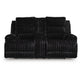 Becca Power Reclining Loveseat Console and Storage | Onyx Black Corduroy