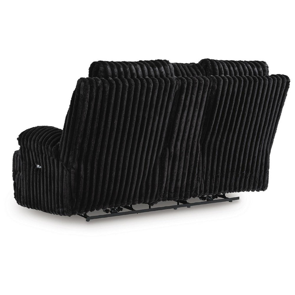 Becca Power Reclining Loveseat Console and Storage | Onyx Black Corduroy