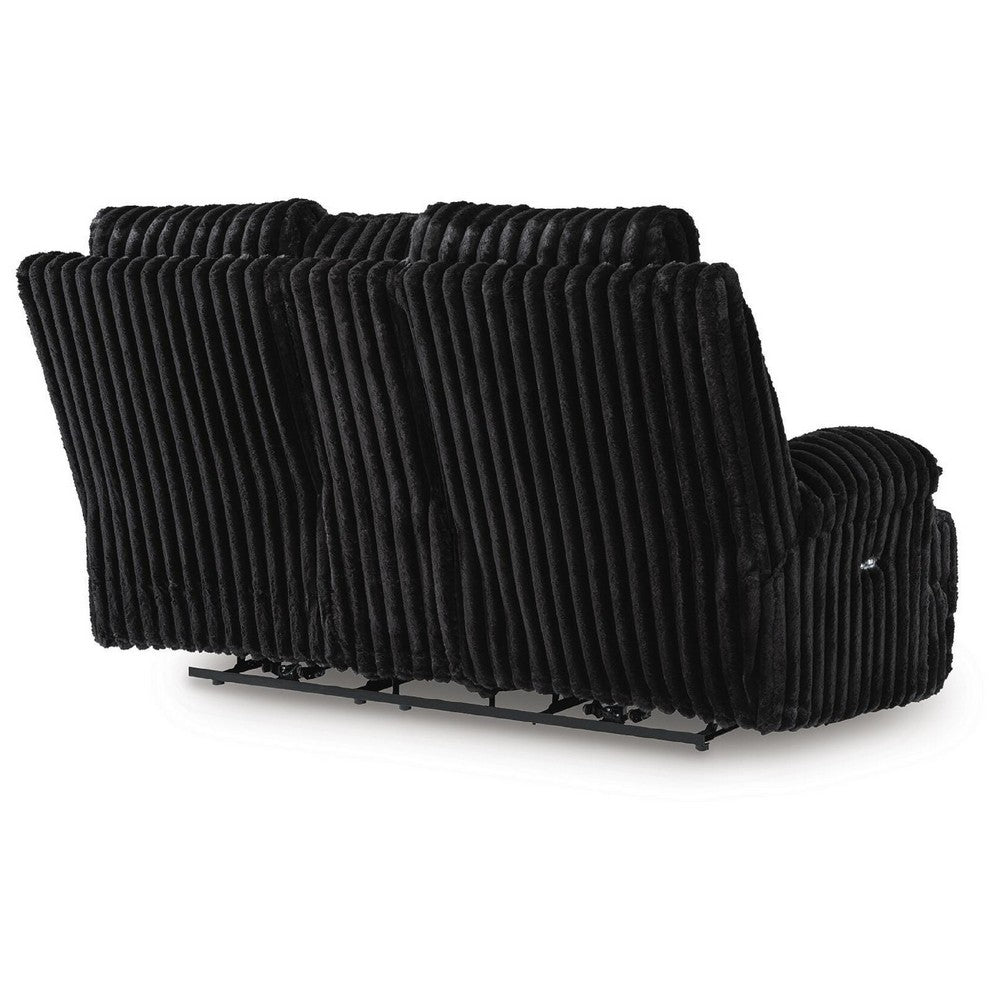 Becca Power Reclining Loveseat Console and Storage | Onyx Black Corduroy