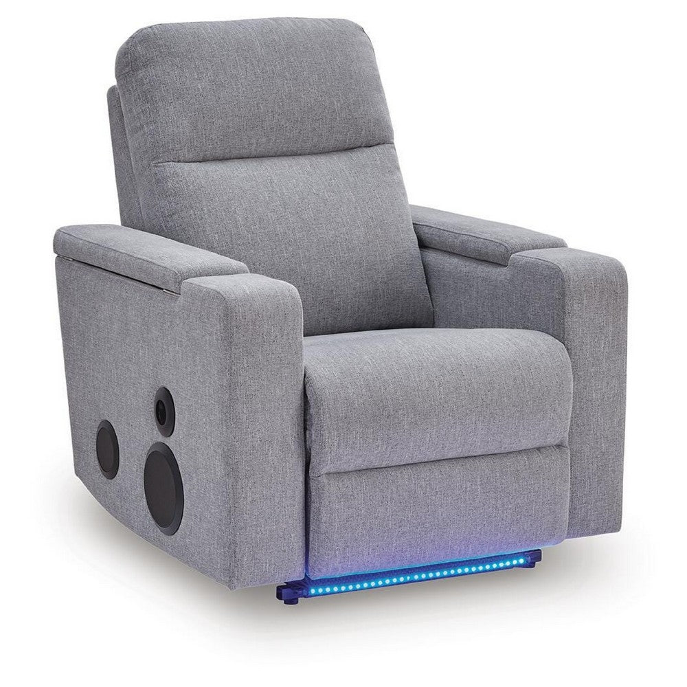 Posy Power Glider Recliner Chair| Audio System and Storage | Pewter Polyester