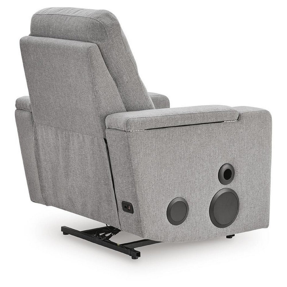 Posy Power Glider Recliner Chair| Audio System and Storage | Pewter Polyester