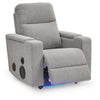 Posy Power Glider Recliner Chair| Audio System and Storage | Pewter Polyester