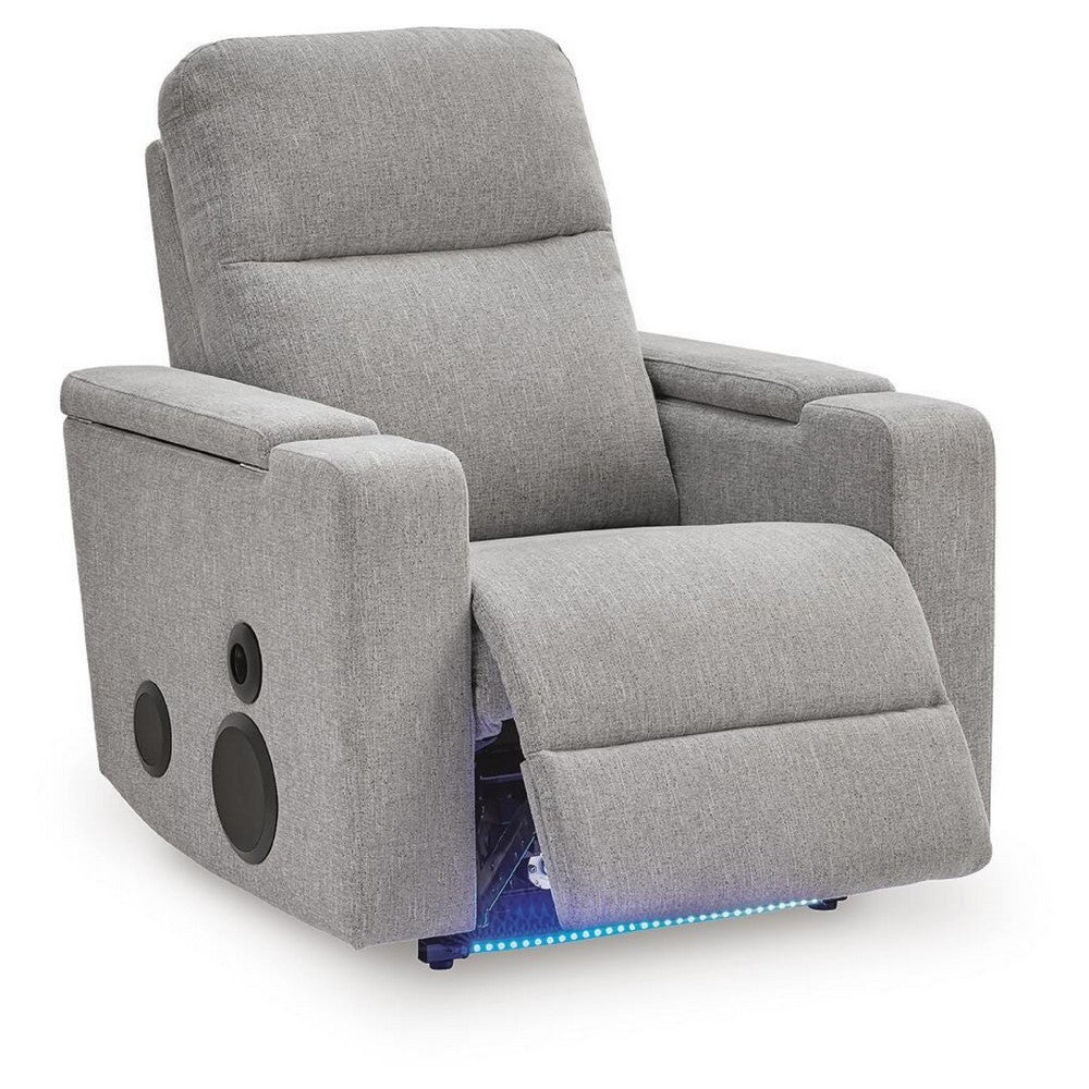 Posy Power Glider Recliner Chair| Audio System and Storage | Pewter Polyester
