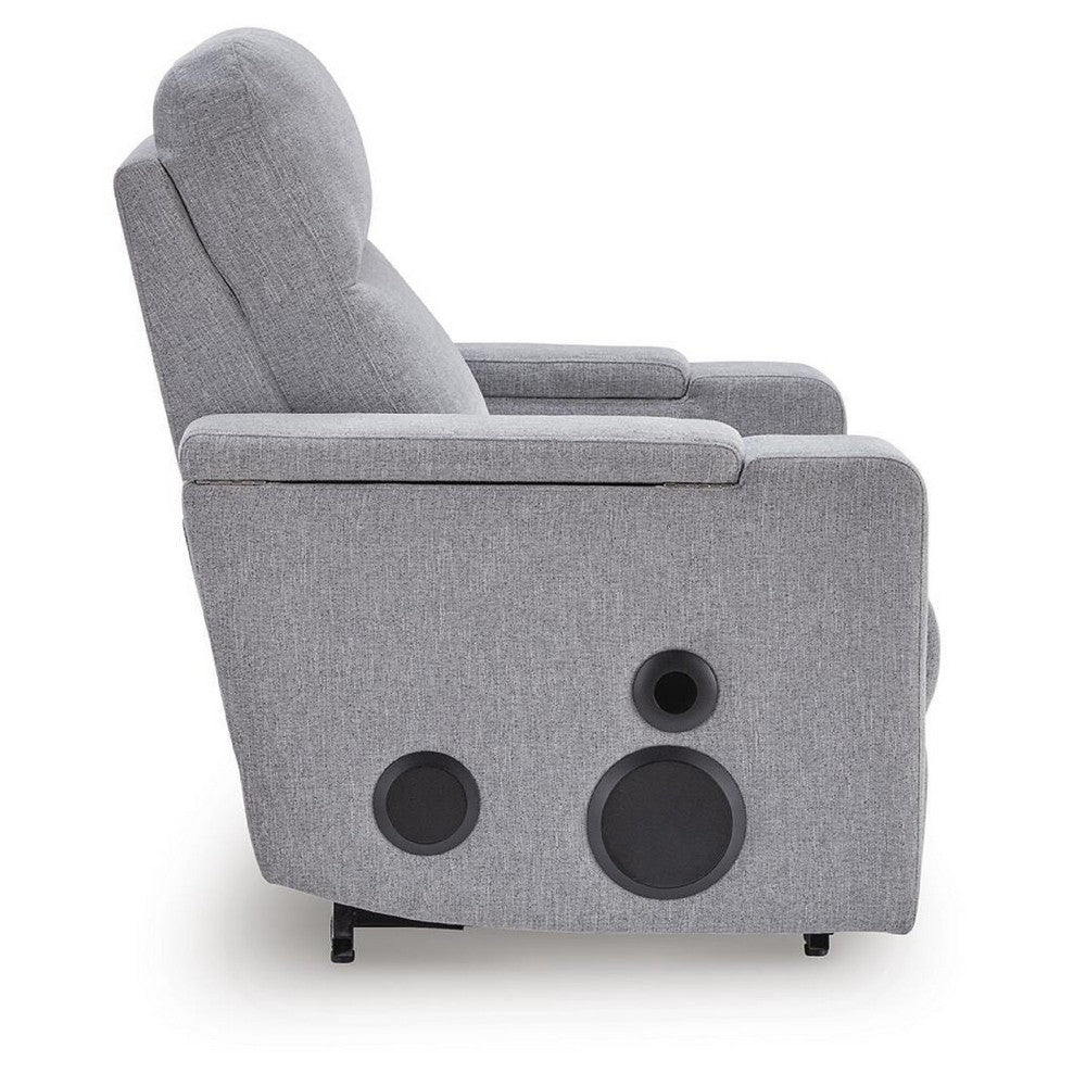 Posy Power Glider Recliner Chair| Audio System and Storage | Pewter Polyester