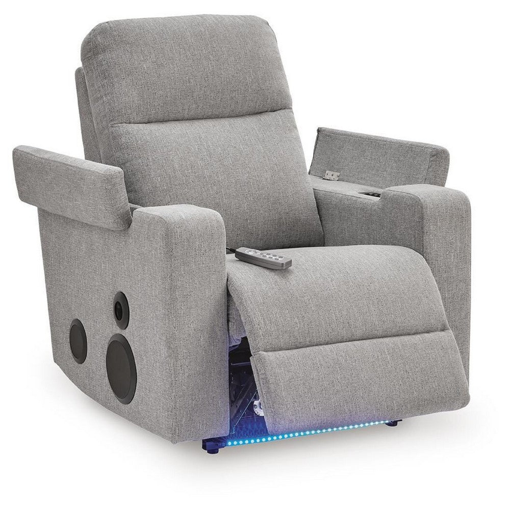 Posy Power Glider Recliner Chair| Audio System and Storage | Pewter Polyester