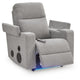 Posy Power Glider Recliner Chair| Audio System and Storage | Pewter Polyester