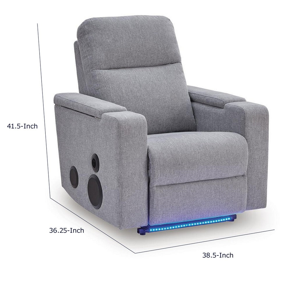 Posy Power Glider Recliner Chair| Audio System and Storage | Pewter Polyester
