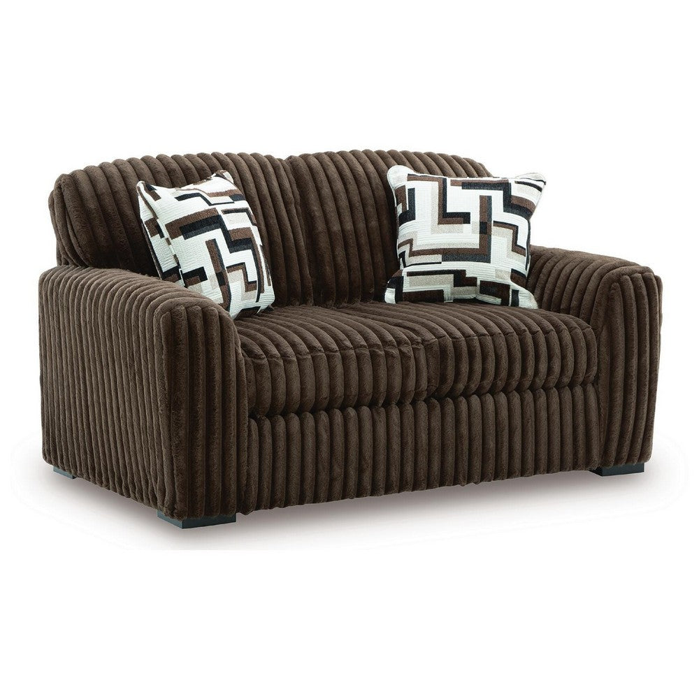 Addy Loveseat with Plush Cushions | 2 Accent Pillows | Brown Corduroy 72"