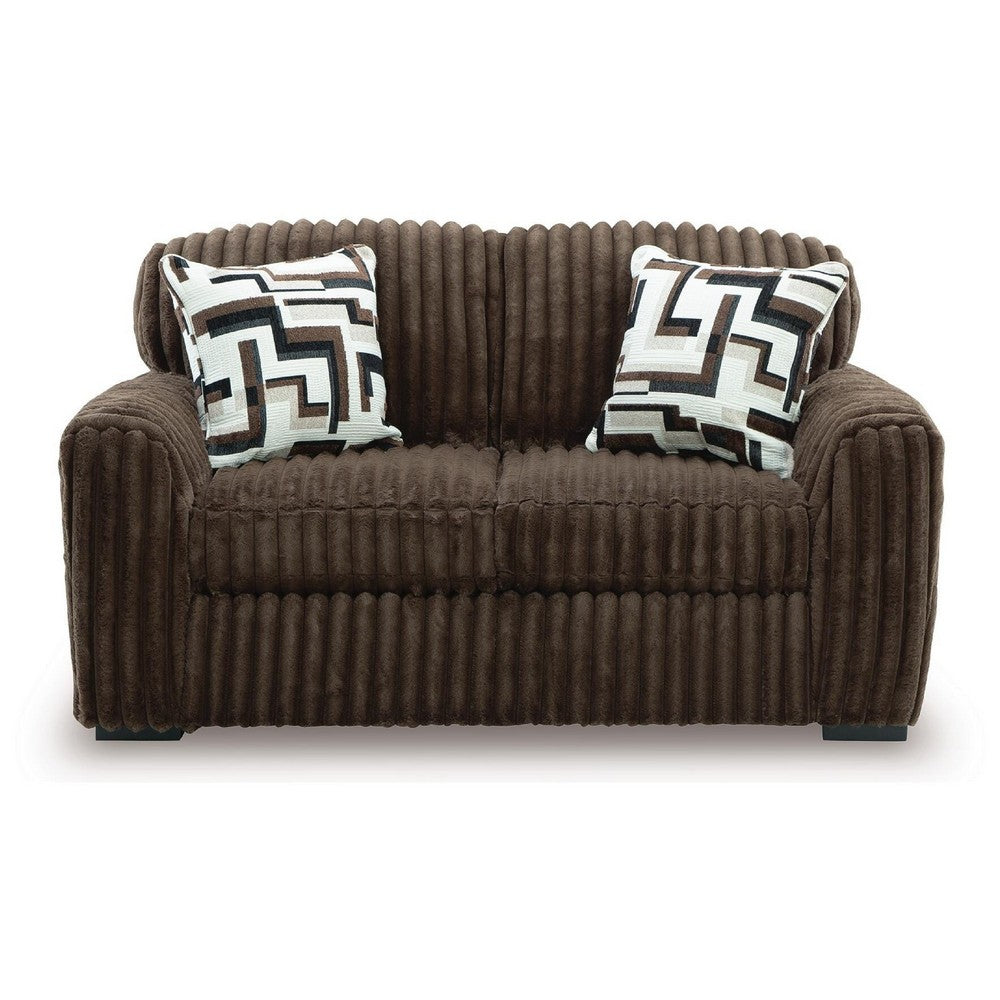 Addy Loveseat with Plush Cushions | 2 Accent Pillows | Brown Corduroy 72"