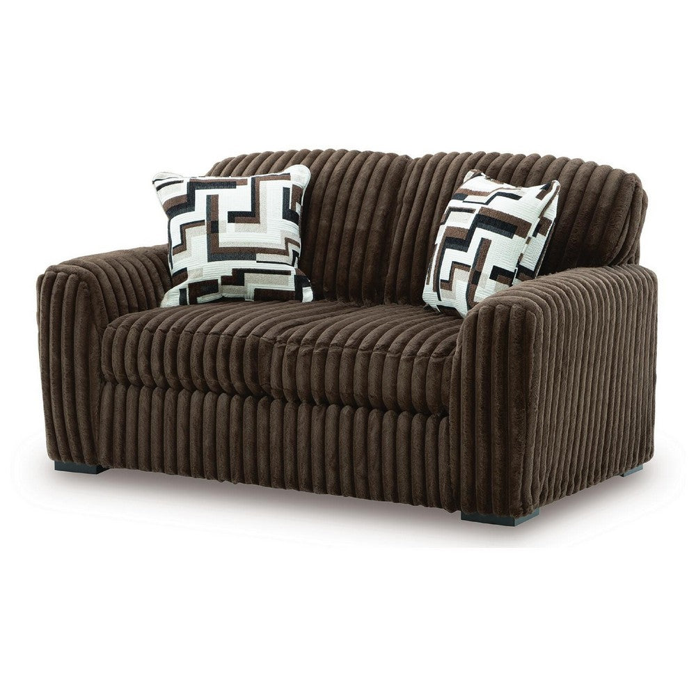 Addy Loveseat with Plush Cushions | 2 Accent Pillows | Brown Corduroy 72"