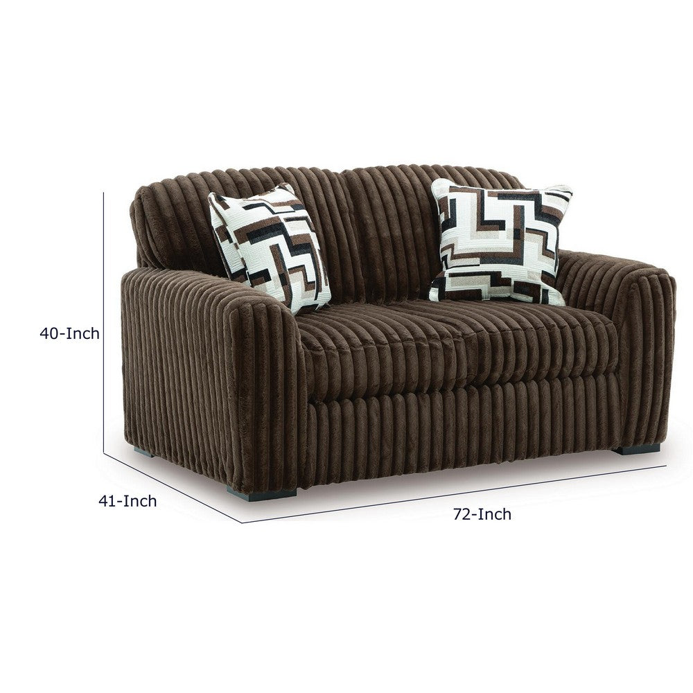 Addy Loveseat with Plush Cushions | 2 Accent Pillows | Brown Corduroy 72"