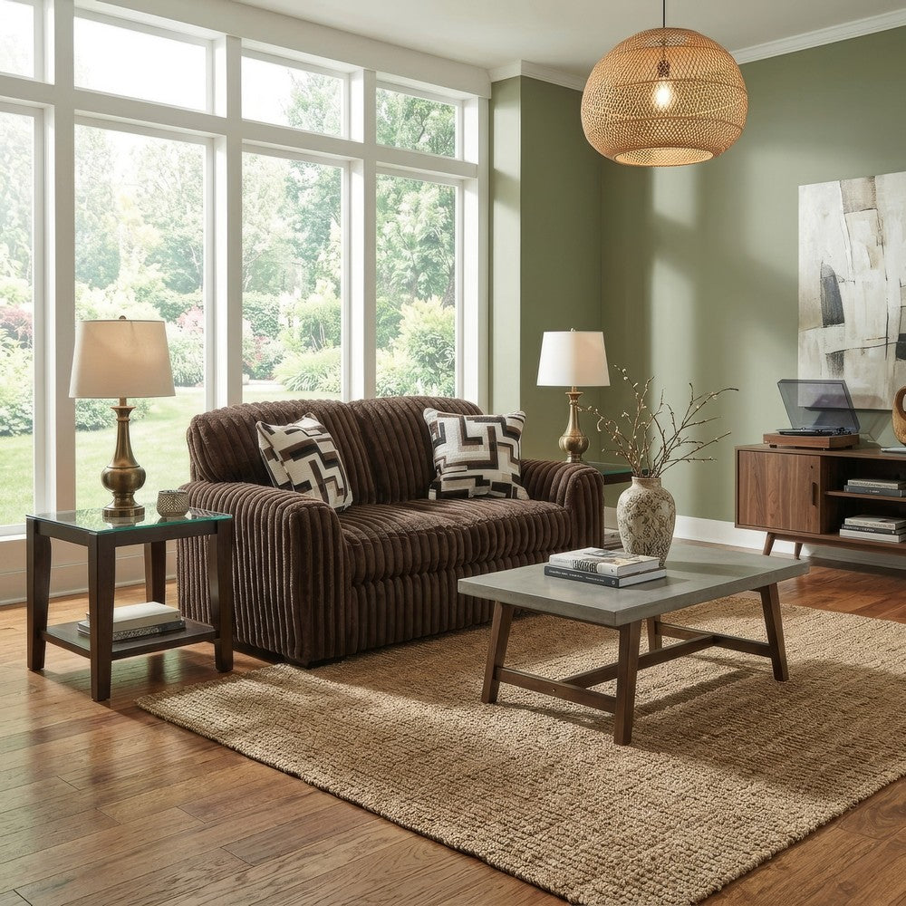 Addy Loveseat with Plush Cushions | 2 Accent Pillows | Brown Corduroy 72"
