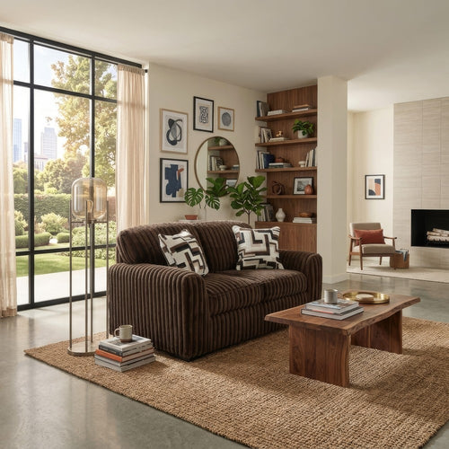Addy Loveseat with Plush Cushions | 2 Accent Pillows | Brown Corduroy 72"