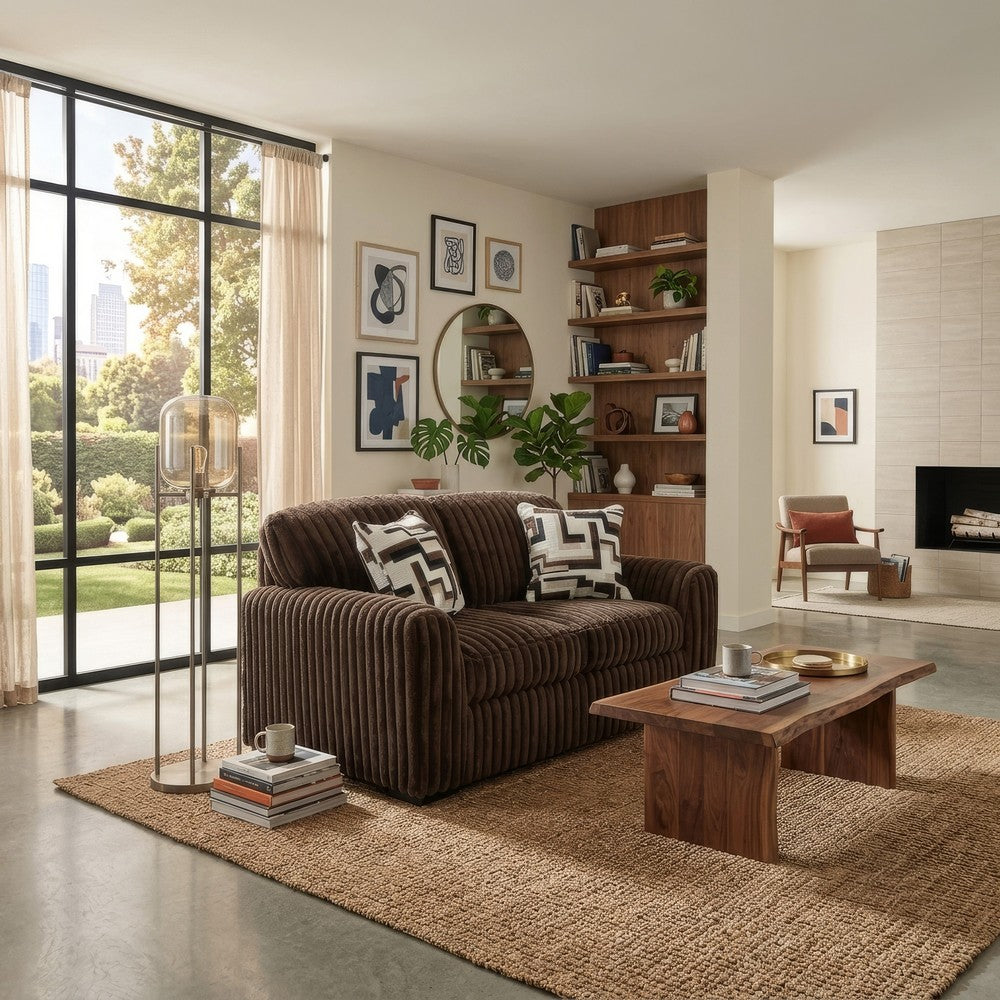 Addy Loveseat with Plush Cushions | 2 Accent Pillows | Brown Corduroy 72"