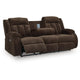 Duke Power Reclining Sofa | Drop Down Table | USB Ports | Brown Polyester 85"