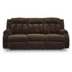 Duke Power Reclining Sofa | Drop Down Table | USB Ports | Brown Polyester 85"
