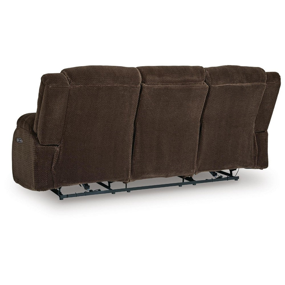 Duke Power Reclining Sofa | Drop Down Table | USB Ports | Brown Polyester 85"