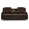 Duke Power Reclining Sofa | Drop Down Table | USB Ports | Brown Polyester 85"