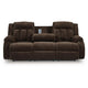 Duke Power Reclining Sofa | Drop Down Table | USB Ports | Brown Polyester 85"