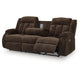 Duke Power Reclining Sofa | Drop Down Table | USB Ports | Brown Polyester 85"