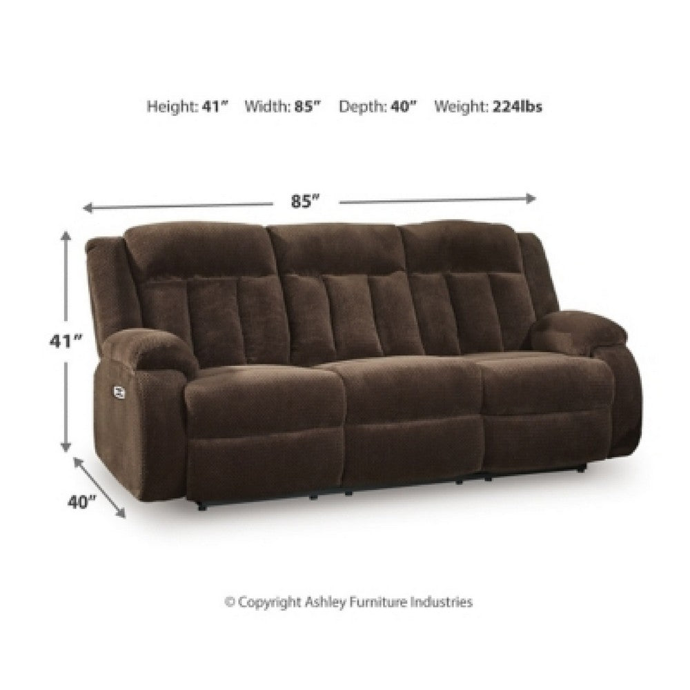 Duke Power Reclining Sofa | Drop Down Table | USB Ports | Brown Polyester 85"