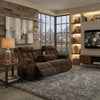 Duke Power Reclining Sofa | Drop Down Table | USB Ports | Brown Polyester 85"