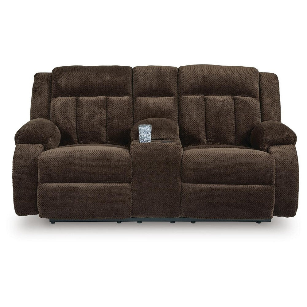 Duke Power Reclining Loveseat with Console | USB Ports | Brown Polyester 75"