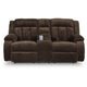 Duke Power Reclining Loveseat with Console | USB Ports | Brown Polyester 75"