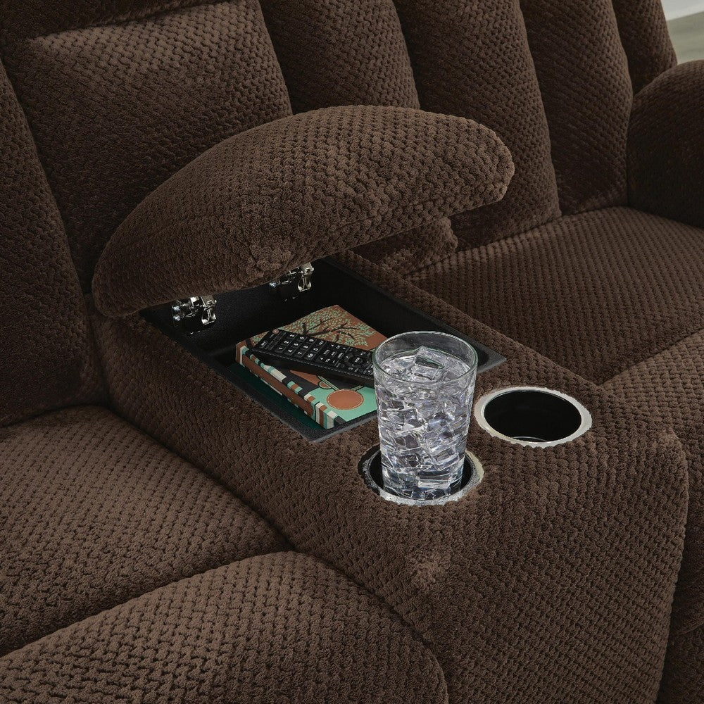 Duke Power Reclining Loveseat with Console | USB Ports | Brown Polyester 75"