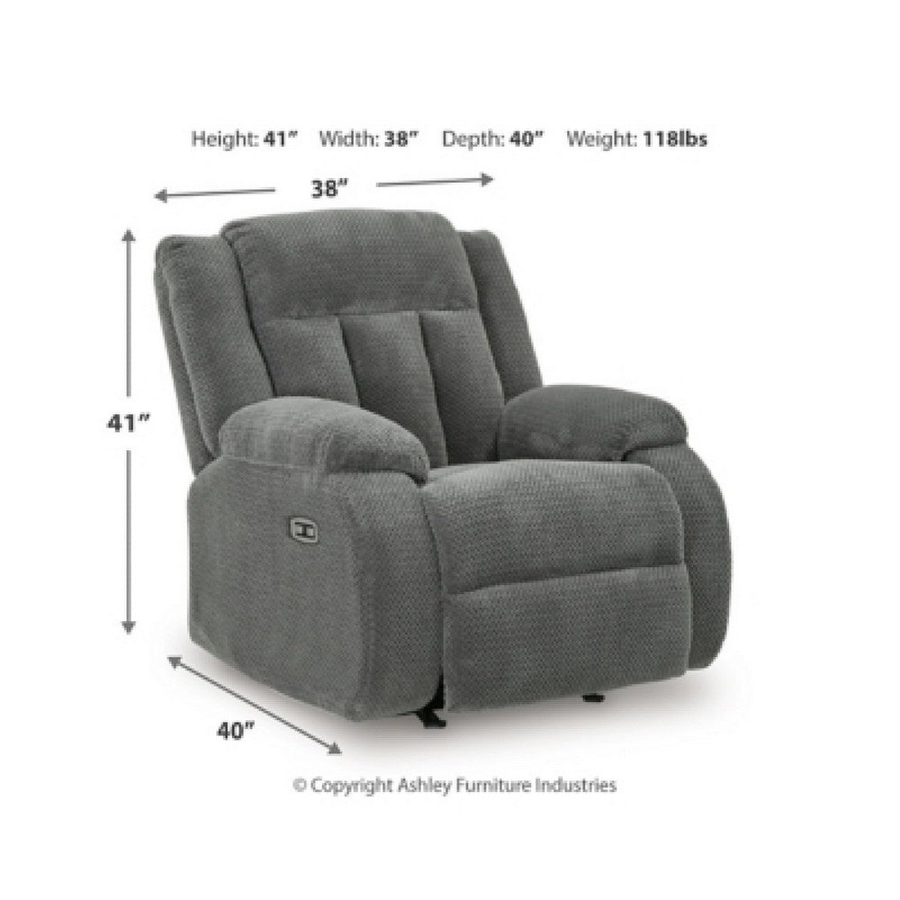 Duke Power Rocker Recliner Chair| Pillow Top Arms | USB Ports | Gray Velvet