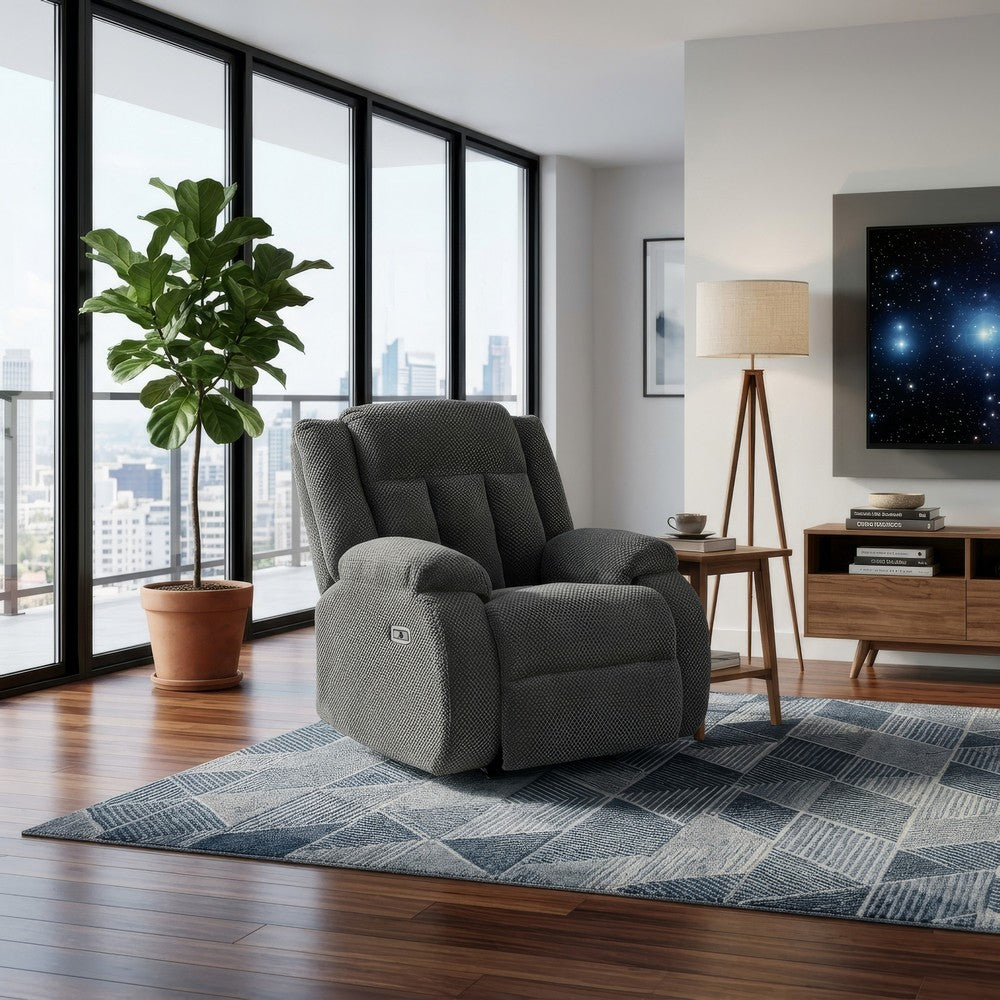 Duke Power Rocker Recliner Chair| Pillow Top Arms | USB Ports | Gray Velvet