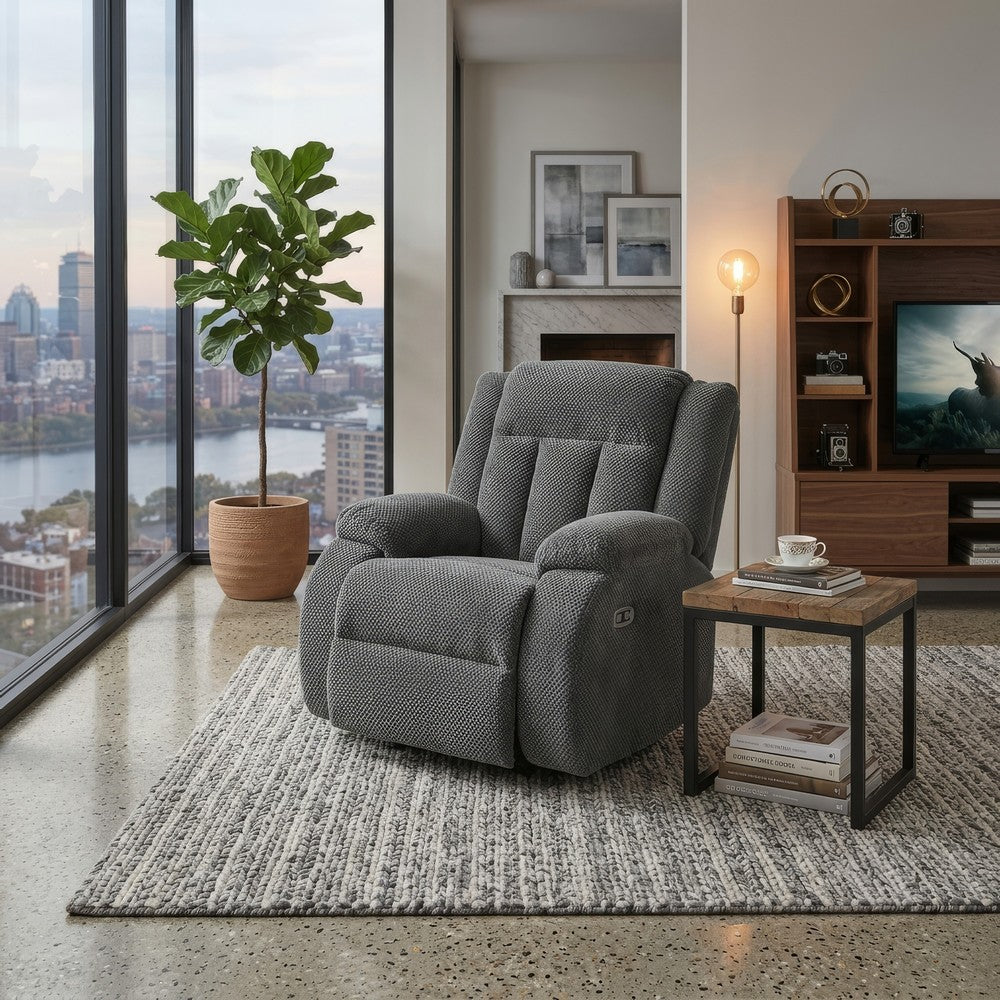 Duke Power Rocker Recliner Chair| Pillow Top Arms | USB Ports | Gray Velvet