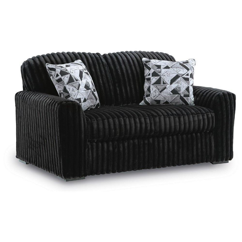 Addy Loveseat with Plush Cushions | 2 Accent Pillows | Black Corduroy 72"