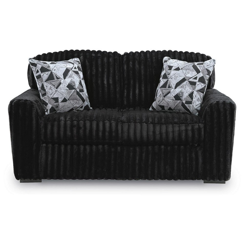 Addy Loveseat with Plush Cushions | 2 Accent Pillows | Black Corduroy 72"
