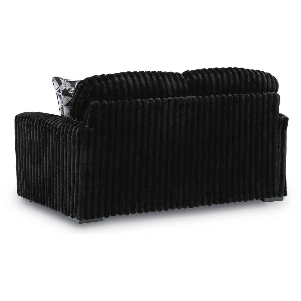 Addy Loveseat with Plush Cushions | 2 Accent Pillows | Black Corduroy 72"