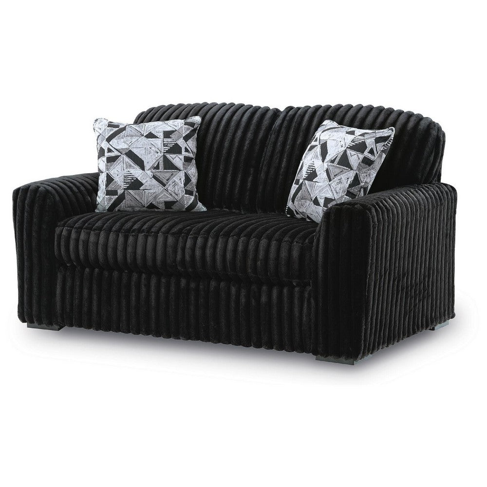 Addy Loveseat with Plush Cushions | 2 Accent Pillows | Black Corduroy 72"