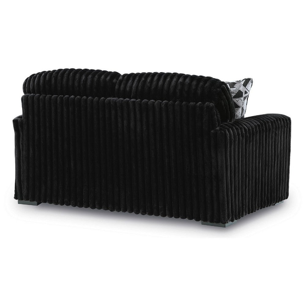 Addy Loveseat with Plush Cushions | 2 Accent Pillows | Black Corduroy 72"