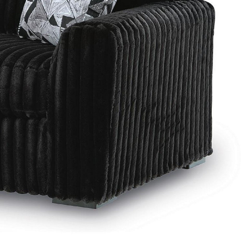 Addy Loveseat with Plush Cushions | 2 Accent Pillows | Black Corduroy 72"