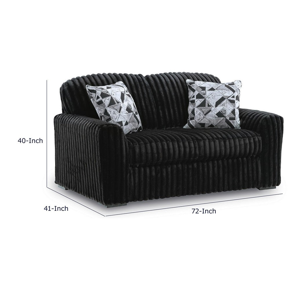 Addy Loveseat with Plush Cushions | 2 Accent Pillows | Black Corduroy 72"