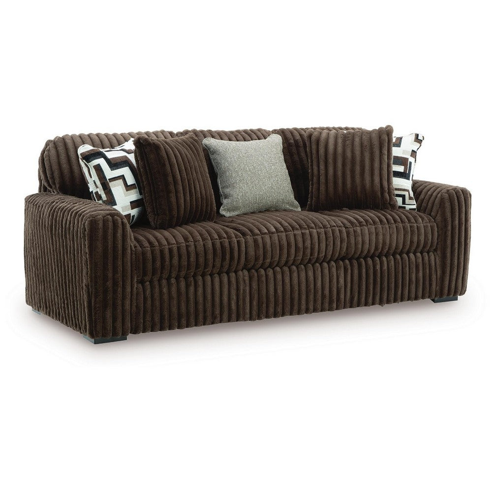 Addy Sofa with Plush Cushions and 5 Accent Pillows | Brown Corduroy 98"