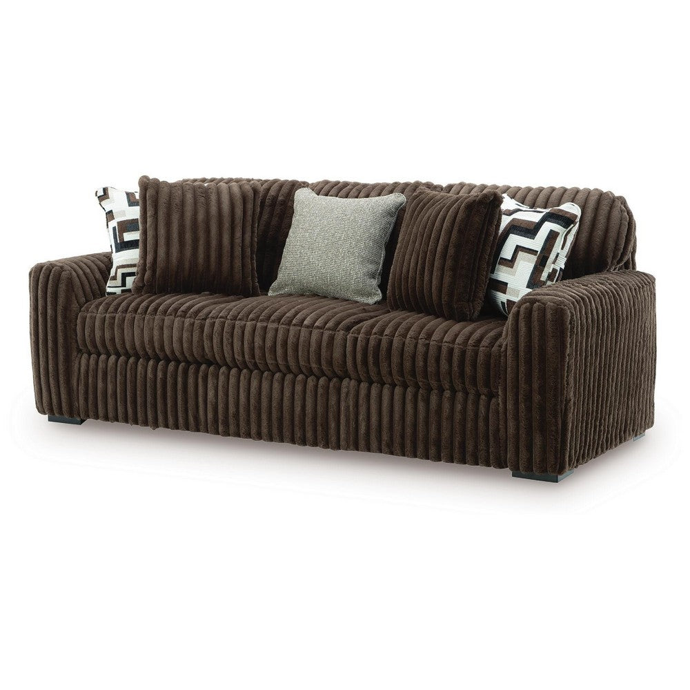 Addy Sofa with Plush Cushions and 5 Accent Pillows | Brown Corduroy 98"